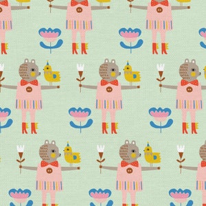 Bird & Bear - Mint - STEP RIGHT UP - by Suzy Ultman - Paint Brush Studios - Quilting Cotton Fabric - 120-21346