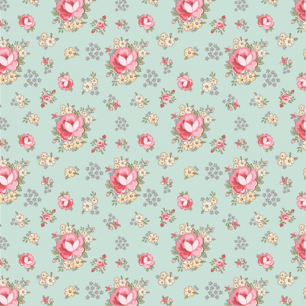 Prim Roses - Teal - DOTS AND POSIES -  by Poppie Cotton Fabrics - Quilting Cotton Fabric - 20411-Teal