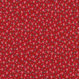 LITTLE STRAWBERRY GENERATION - Strawberries on Red colored Quilting Cotton Fabric - Yuwa Atsuko Matsuyama Japan