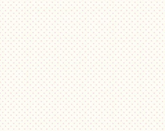 Le Creme - Solid Cream Fabric with Baby Pink Polka Dots - ** End of Bolt ** - SWISS DOT - by Riley Blake Designs - C600-75-BABYPINK