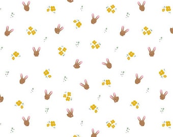 Bunnies - White - EASTER EGG HUNT - by Natàlia Juan Abelló - Riley Black Designs - Quilting Cotton Fabric - C10273-White