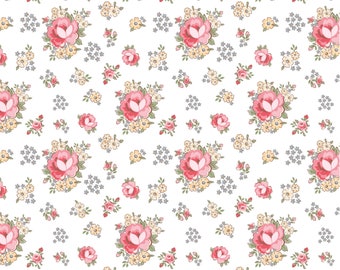 Prim Roses - White - DOTS AND POSIES - Poppie Cotton Fabrics - Quilting Cotton Fabric - 20409-White