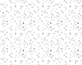 Crescent Moons/ Stars - Black/White - Sleep Tight Starry Night - Gabrielle Neil Design - Riley Blake Designs - Quilting Fabric -C10264-WHITE