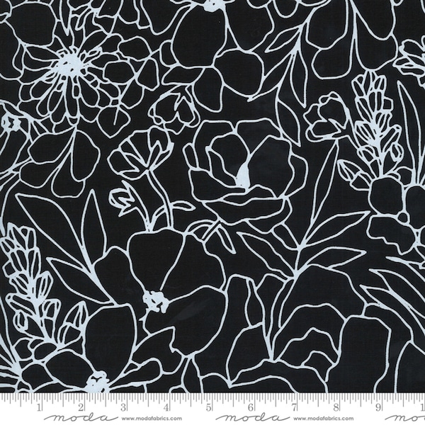 Floral - Black - Canvas - ILLUSTRATIONS Collection - by Alli K Designs - Ruby Star - Moda - ( 11507 25CV )