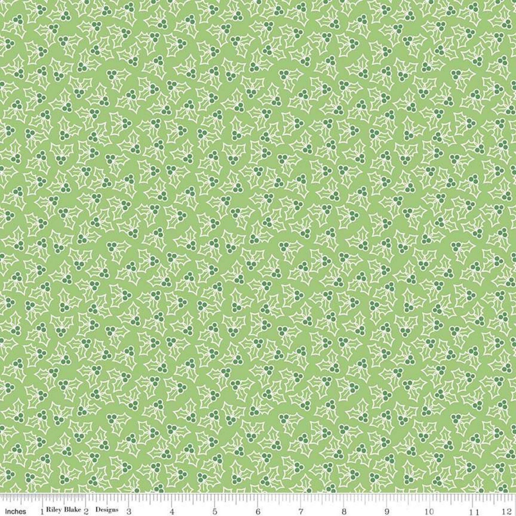 Cozy Christmas Collection Green Holly Quilting Fabric | Etsy