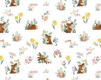 Main - White - EASTER EGG HUNT - by Natàlia Juan Abelló - Riley Blake Designs - Quilting Cotton Fabric - C10270-White