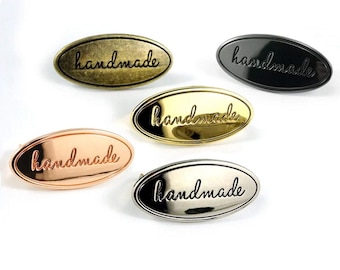 Oval Handmade Label - Tag - Purse Labels - Bag Hardware - Multiple Colors - by Emmaline - ( OVAL-HANDMADE )