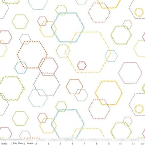 HUSH HUSH - Embroidered Hexies - Low Volume Quilting Cotton Fabric - by Heather Peterson - Riley Blake Designs - C11180-HEXIES