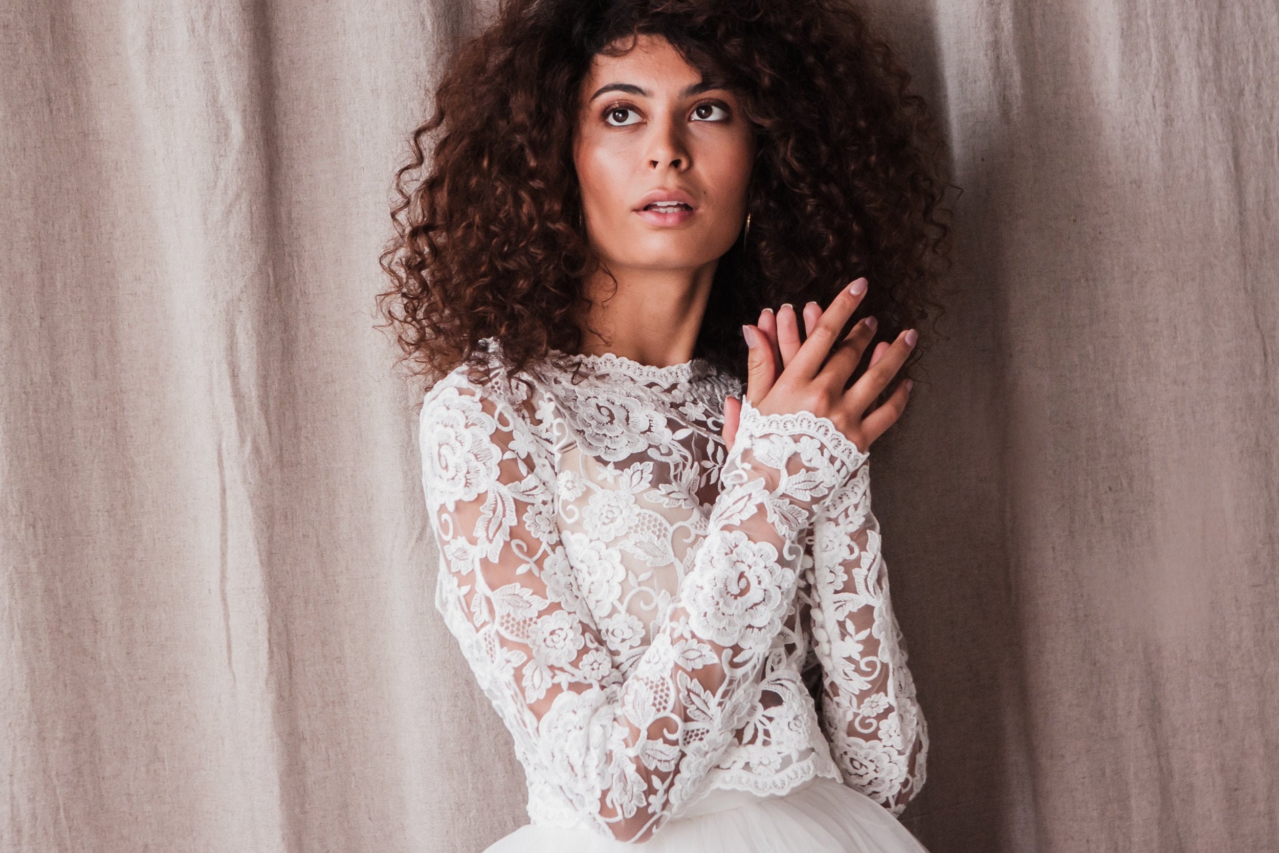 Long sleeve lace bridal top 2025
