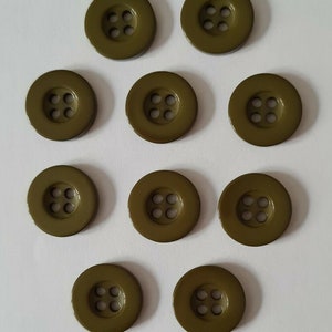 12 Olive/Khaki Green Resin Buttons in Size 15mm or Size 20mm