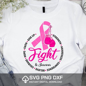 Fight and Survivor Boxing Gloves Pink SVG PNG Breast Cancer Awareness Pink Ribbon DIY High Resolution Instant Download Digital files