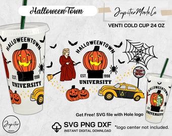 HalloweenTown Uuniversity 1998 Movie Halloween Svg Png Dxf No Hole wrap Starbucks Cold Cup Svg Venti Cup 24 Oz DIY Téléchargement instantané