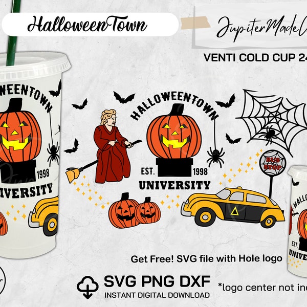 HalloweenTown Uuniversity 1998 Film Halloween Svg Png Dxf No Hole wrap Starbucks Cold Cup Svg Venti Cup 24 Oz DIY Instant Download