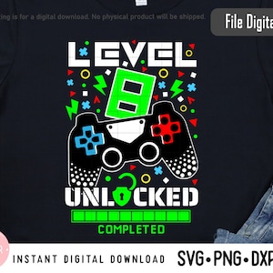 Level 8 freigeschaltet Svg 8. Geburtstag Junge Gamer Svg Png Dxf Hohe Auflösung Instant Download Digitale Dateien