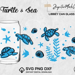 Turtle Animal sea Libbey wrap Svg Png Dxf Can Glass 16 Oz DIY Instant Download Digital files