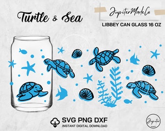 Turtle Animal sea Libbey wrap Svg Png Dxf Can Glass 16 Oz DIY Instant Download Digital files
