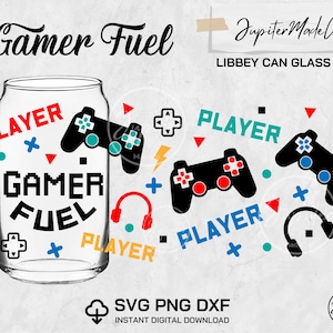 Gamer Kraftstoff Spiel Liebhaber Libbey wrap SVG Png Dxf Dose Glas 16 Oz DIY Sofort Download Digitale Dateien