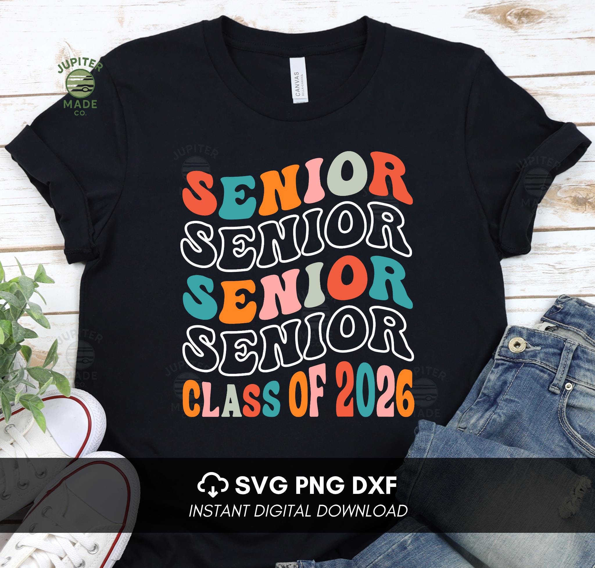 Retro Senior 2026 SVG PNG DXF Groovy Class of 2026 Cut File, Colorful ...