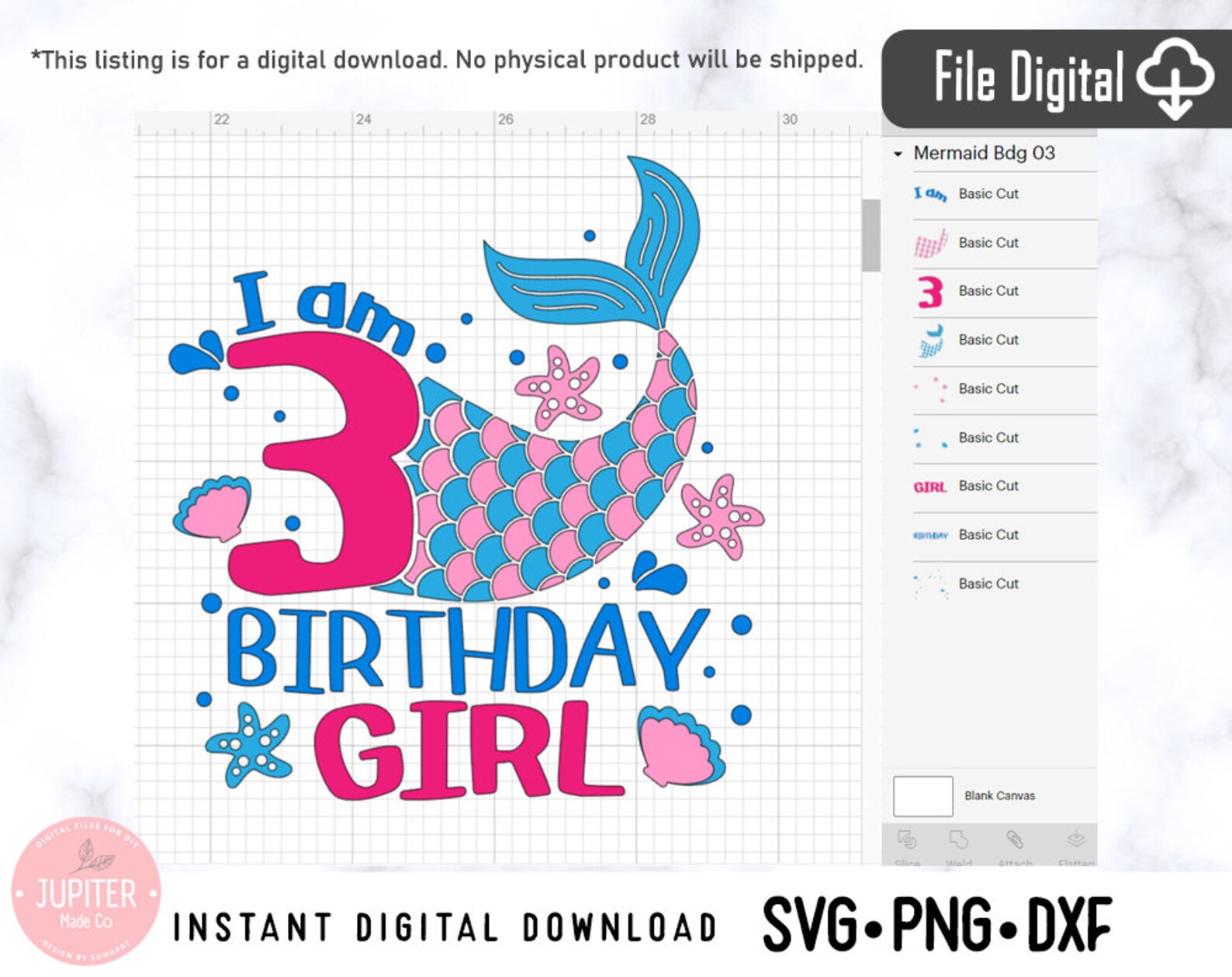 Mermaid Girl Svg 3th Birthday Girl Mermaid Svg Png Dxf Psd Etsy