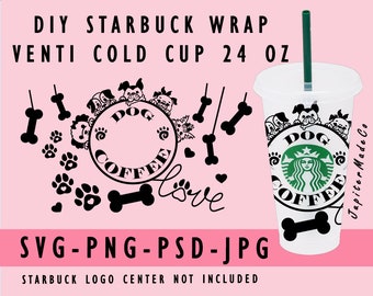 Bone and Paw Dog Starbucks Cold Cup Svg Venti Cup 24 Oz DIY Instant Download