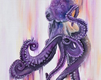 Octopus Art Print, Octopus Painting, Octopus Artwork, Octopus Print, Octopus Art, Octopus Lover, Purple Octopus, Marine Life Art, Fine Art