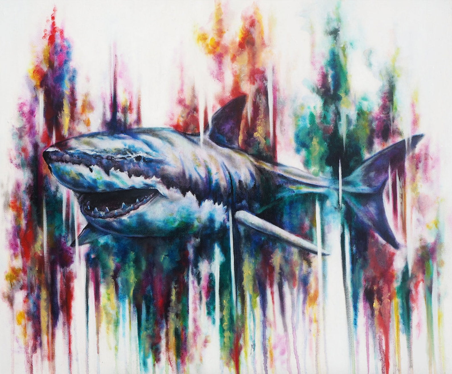 Shark Art Print, Great White Shark Art Print, Shark Painting, Shark Art