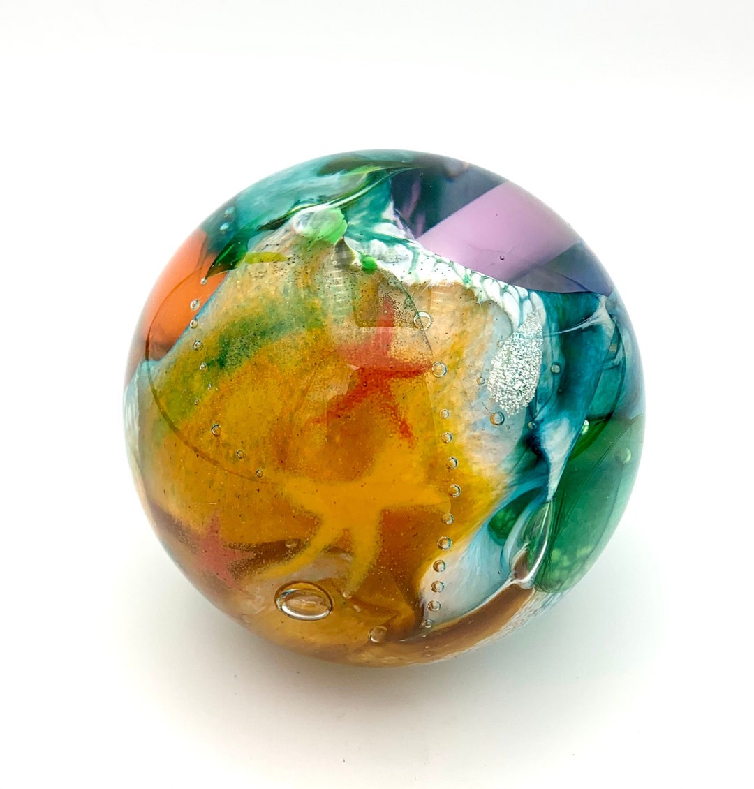 Glass Underwater Reef Paperweight Gold and Blue Etsy