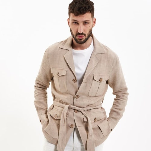 100% Hemp Jacket, Safari Jacket, Beige Bush Jacket, Oversized Jacket, Cargo Jacket, Designer Jacket, Travel Jacket, Hemp Clothing for Men