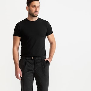 Black Corduroy Pants – Organic Cotton, Vegan & Sustainable | Single-Pleated Men&#39;s Trousers, Regular Fir, Retro Style