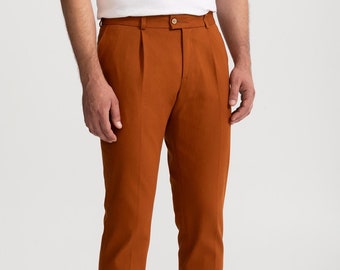 100% Organic Cotton Pants - Caramel Denim, Sustainable Men Trousers, Regular Fit Slacks, Business Casual Bottoms, Men&#39;s Fashion