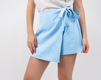 The "Simona" Cotton Skort, Casual Women Shorts, Spring Summer Skirt, European Cotton, Sustainable Fashion, Vegan, Light Blue