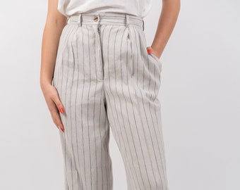 Los pantalones de lino "Figa", pantalones de mujer de pierna recta, traje formal de primavera verano, moda sostenible europea, vegano, traje de lino - rayas