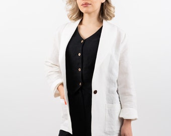The "Ilva" 100% Hemp Suit Jacket with Shawl Lapel. Elegant Women's Jacket, Vegan, Sustainable Fashion, Stylish White Jacket, Custom Made