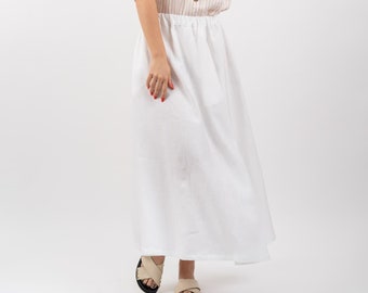 The "Nocrich" 100% Linen Skirt, Casual Women Spring Linen Outfit, Sustainable Fashion, Stylish Linen Dress, Vegan, Made in Europe - White
