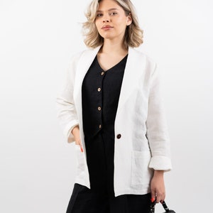 The Ilva 100% Hemp Suit Jacket with Shawl Lapel. Elegant Women's Jacket, Vegan, Sustainable Fashion, Stylish White Jacket, Custom Made image 1