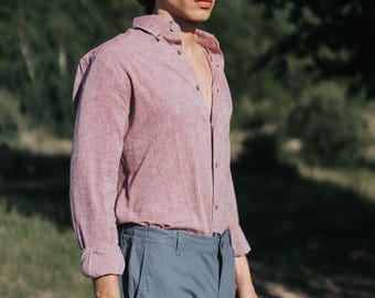 Camisa de lino morada para hombre, tallas XXS a 7XL, manga larga, cuello Oxford, clásica, con botones, corte entallado y regular.