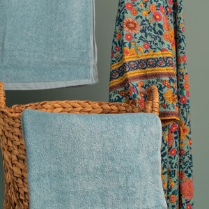 Linen Bathroom Towels Set, Beach Towels, SPA Sauna Towel, European Linen, Flax towel, Turkish Cotton, Waffle, Travelling, Organic Blue image 2