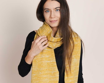 Handcrafted Hemp-Wool Scarf - Eco-Friendly Transylvanian Knitted Wrap - Sustainable Fashion Accessory for Men & Women - Blue, Yellow, Brown