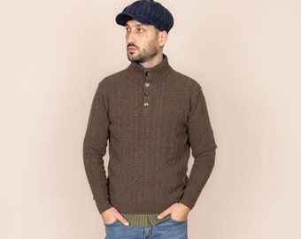 The "Transylvania" Merino Wool Jumper, Sustainable Sweater, Half-Zip Sweater, Soft and Warm, Made in Europe, Italian Wool  - BROWN