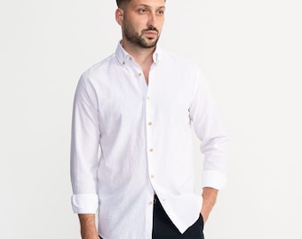 White Linen Shirt for Men – Slim Fit | Lightweight & Not Transparent | Soft and Breathable | Summer Shirt | Made in Europe | De IONESCU