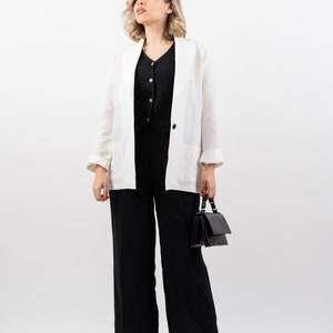 The Ilva 100% Hemp Suit Jacket with Shawl Lapel. Elegant Women's Jacket, Vegan, Sustainable Fashion, Stylish White Jacket, Custom Made image 3