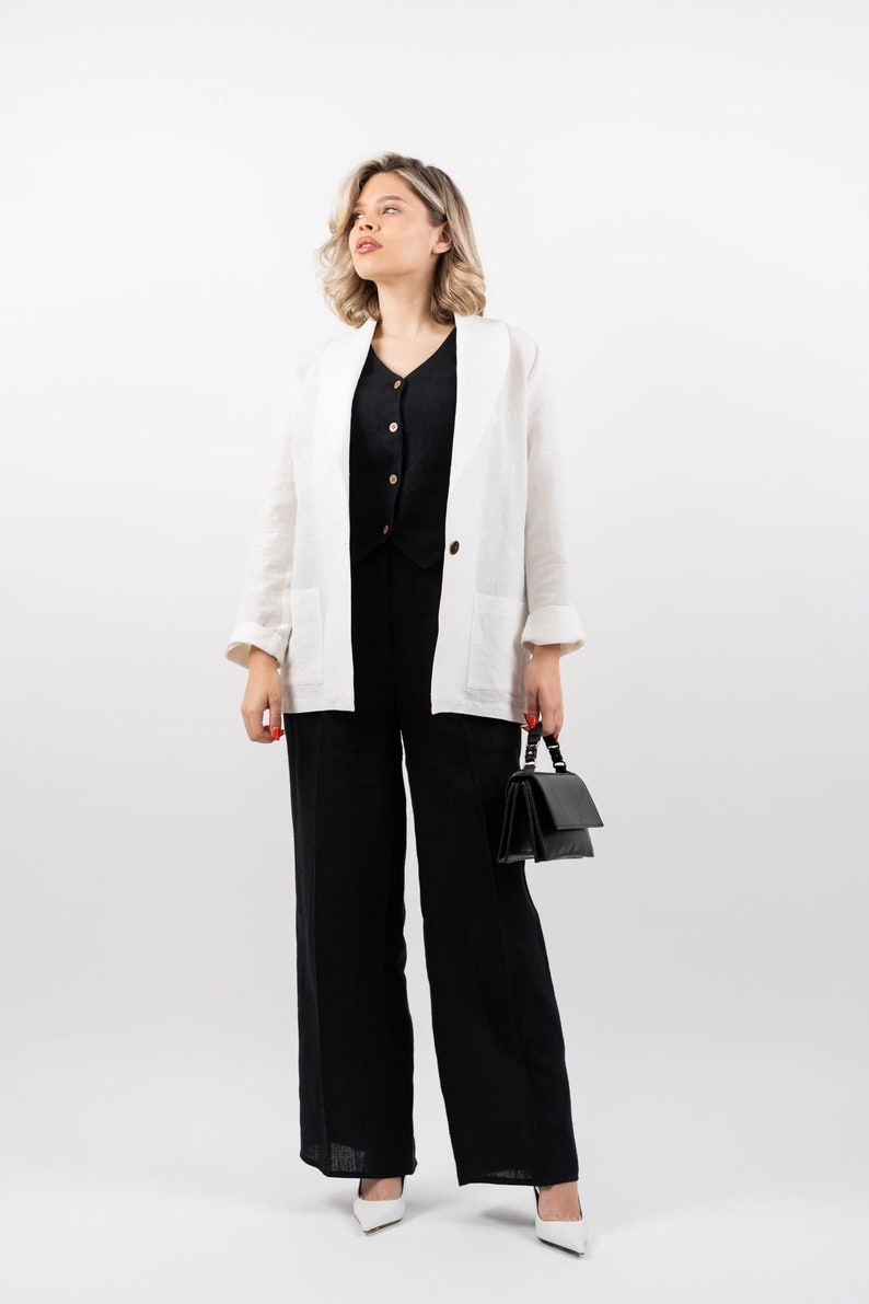 The Ilva 100% Hemp Suit Jacket with Shawl Lapel. Elegant Women's Jacket, Vegan, Sustainable Fashion, Stylish White Jacket, Custom Made image 3
