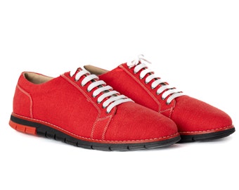 HEMP Sneakers - Red, Comfortable Tennis Shoes, Leather Lining, Handmade in Europe, Natural Canvas Shoes, Casual, Every Day Shoes