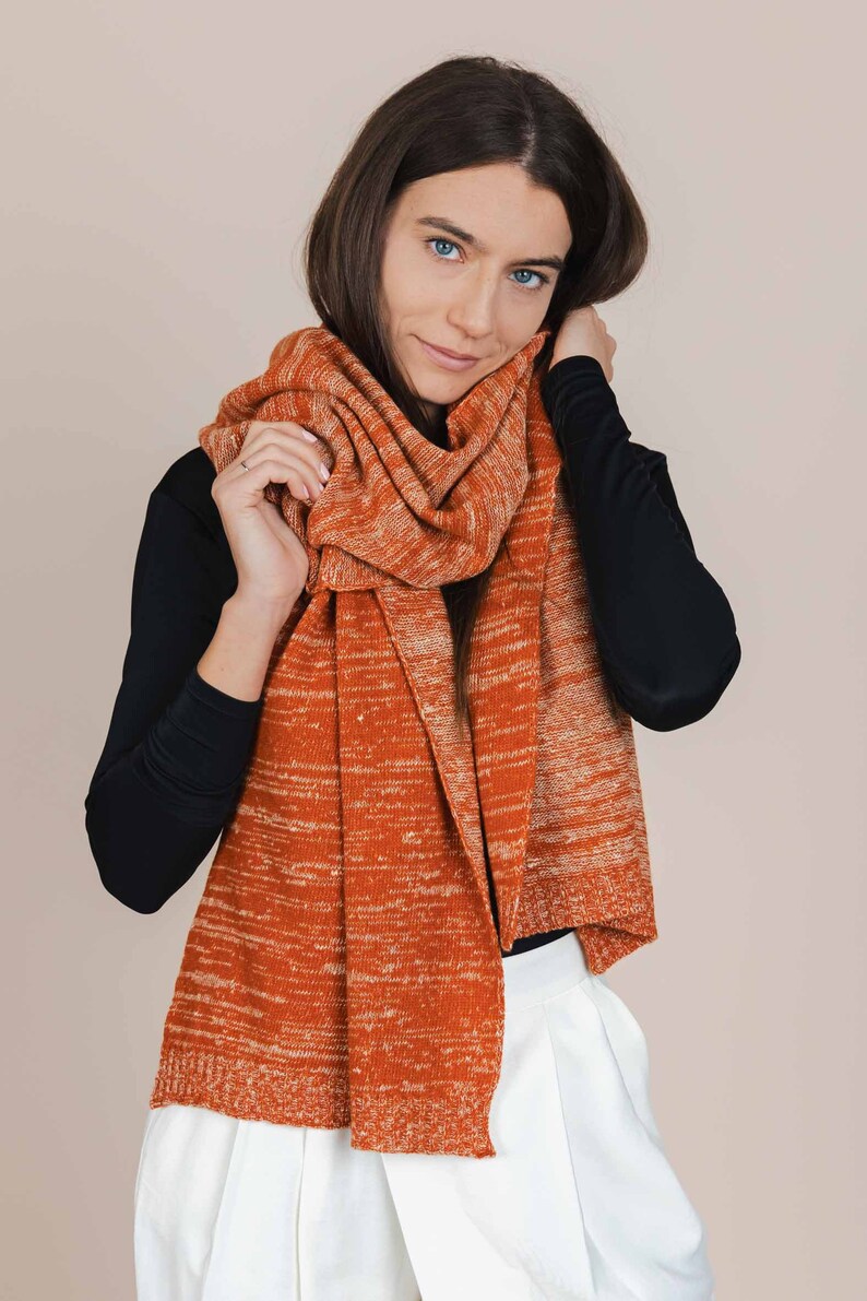 Mustard Handcrafted Hemp & Wool Scarf Eco-Friendly Transylvanian Knitted Wrap Sustainable Fashion Accessory for Men and Women Orange