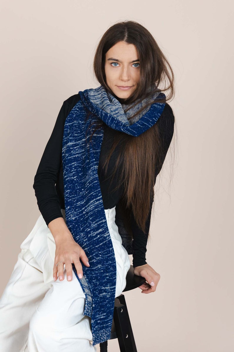 Handcrafted Hemp-Wool Scarf Eco-Friendly Transylvanian Knitted Wrap Sustainable Fashion Accessory for Men-Women Grey, Black, Indigo image 2