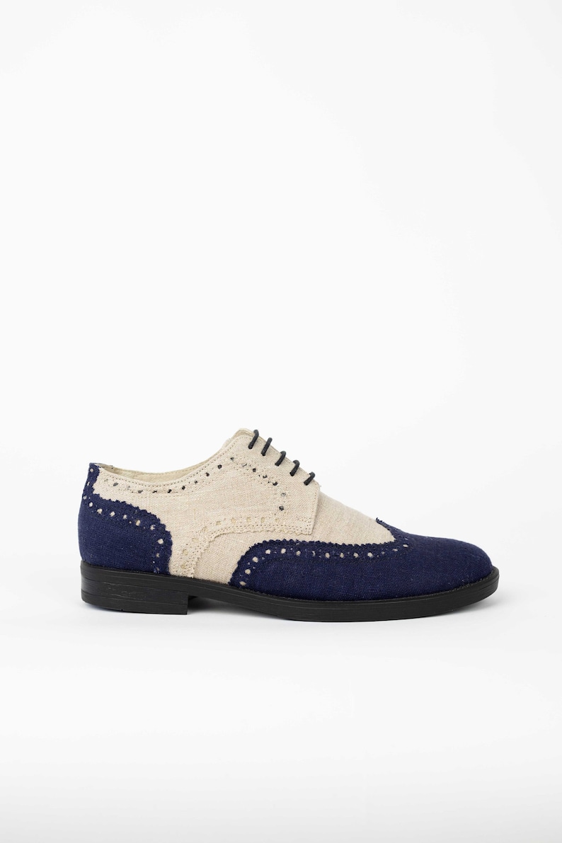 Rockabilly Men’s Clothing     100% HEMP Shoes - Comfortable Oxford Shoes Blue/Beige Waterproof Handmade Shoes Leather Lining Made in Europe Formal Shoes  AT vintagedancer.com