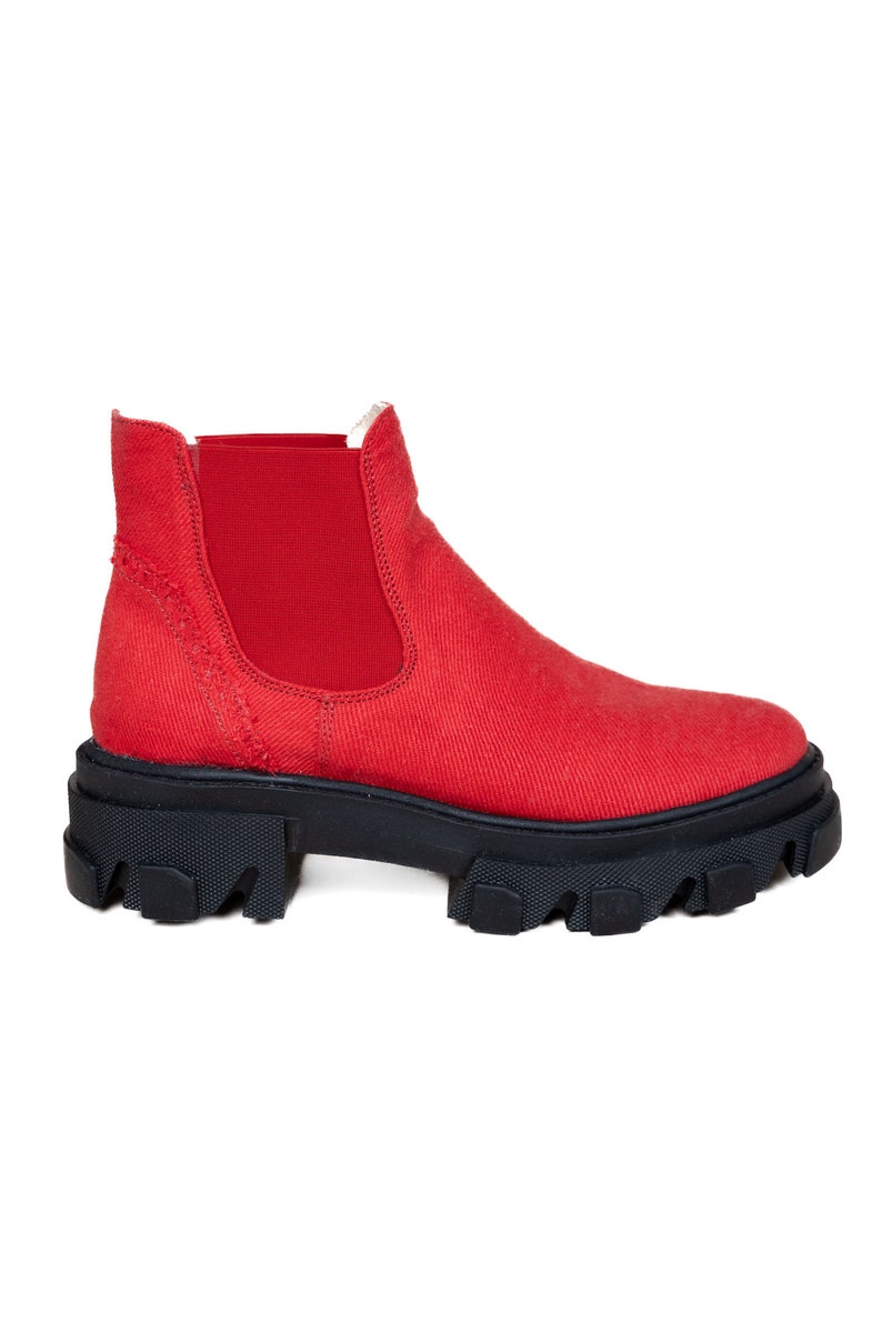 HEMP CHELSEA Boots Comfortable Boots, Natural, Handmade Shoes, Leather Lining, Made in Europe, Red image 5