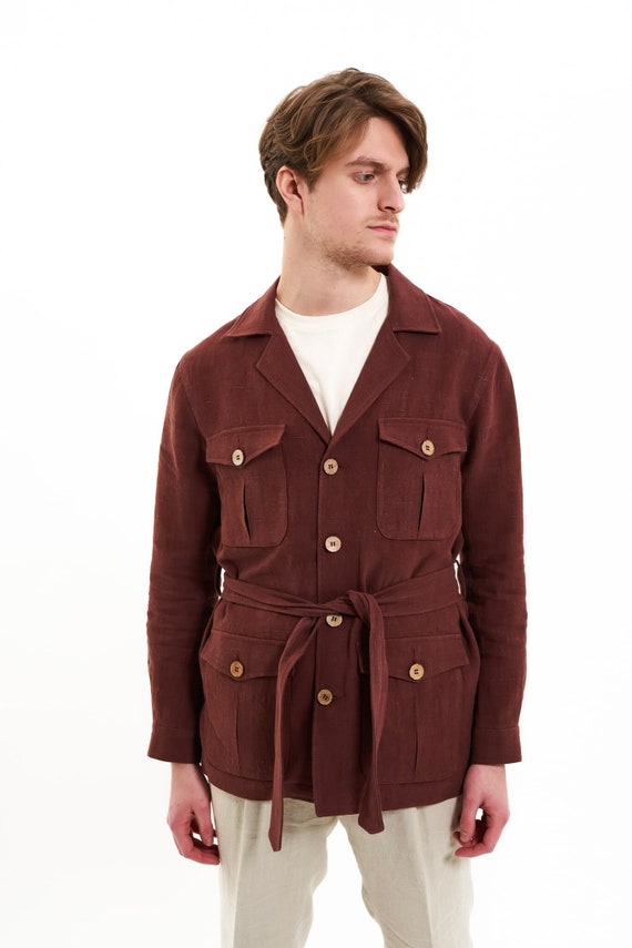 100% Hemp Jacket, Safari Jacket, Whiskey Brown Bush Jacket, Oversized Jacket, Cargo Jacket, Designer Jacket, Hemp Clothing for Men
