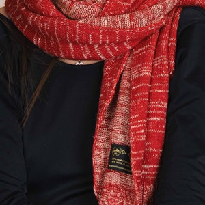 Mustard Handcrafted Hemp & Wool Scarf Eco-Friendly Transylvanian Knitted Wrap Sustainable Fashion Accessory for Men and Women Red