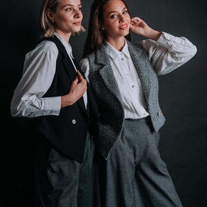 Chaleco de lana de tweed gris hecho a mano - Chaleco cruzado europeo imagen 6